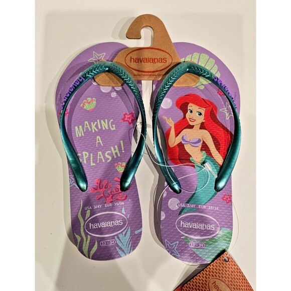 NWT Havaianas Little Mermaid iridescent Flip Flop Size US Youth 3/4 (EU 35/36) - Picture 1 of 3